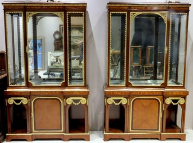 Pair of 19th C. French Ormolu Bronze Mounted Vitrines