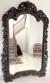 Vintage Monumental Hand-Carved Wooden Mirror
