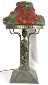 Attr. Pairpoint Puffy Poppy Painted Glass Lamp