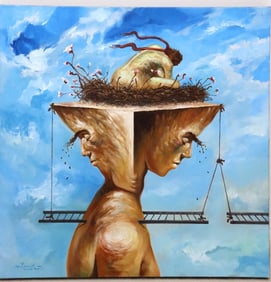 Wilfredo Barcelo (Cuban, b. 1971) "Habit of Thinking" Giclee, Acrylic on Canvas