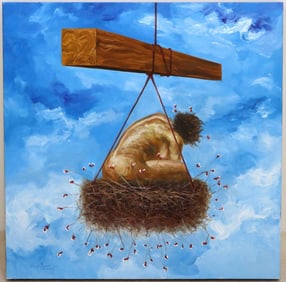 Wilfredo Barcelo (Cuban, b. 1971) "Traveling: Boulder or Girder" Oil on Canvas