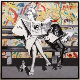 Jim Ceravolo "Morning Paper: Marilyn & Monkey" Acrylic on Canvas