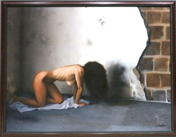 Signed Allen Crawford Large Oil Painting on Canvas