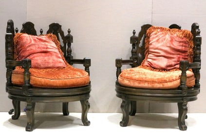 Unique Antique Gothic Rotating Parlor Chairs