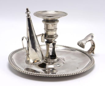 Late 18th C. William Cripps Sterling Silver Chamberstick & Snuffer