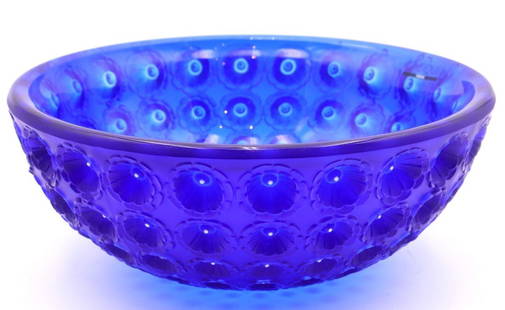 Lalique "Nemours" Cobalt Blue Crystal Bowl: Lalique France "Nemours" Cobalt Blue Crystal Bowl. Markings on the bottom of the bowl. Measurement approx.- 10" wide X 4" high. Have a similar item to sell? Contact us at