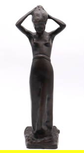 Paolo Troubetzkoy (Italian, 1866-1938) "Standing Woman" Bronze Sculpture: Paolo Troubetzkoy (Italian, 1866-1938) "Standing Woman" Bronze Sculpture. Measures approx. - 17" high x 5 1/2" wide. Signed on base. ? Have a similar item to sell? Contact us at