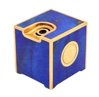 Dieter Rams 18Kt & Lapis Braum Cubism Desk Lighter: Dieter Rams 1973 Braum Cubism Desk Lighter In 18Kt Yellow Gold And Lapis. This is a fabulous ultra-modernist T3 Domino desk lighter, created in West Germany by the architect and designer Dieter