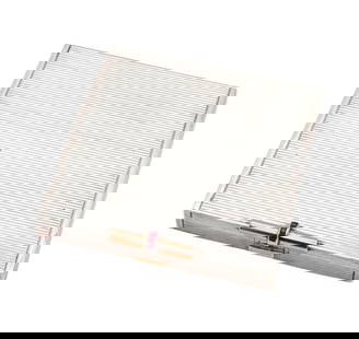 Cartier London Sterling Silver 18Kt & Ruby Art Deco Box: Cartier London 1935 Art Deco Box In Sterling Silver, 18Kt Gold And Rubies. Beautiful and rare compact box, created in Paris France by the jewelry house of Cartier, circa 1935. This squared box