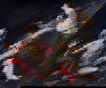 After Francois-Andre Vincent "St. Jerome" Oil Painting on Canvas: Antique, 19th Century After Francois-Andre Vincent (French, 1746-1816) "Saint Jerome Hearing the Trumpet of the Last Judgement" Oil Painting on Canvas. No visible signature. Total