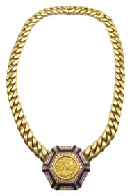 Rare Bvlgari 18Kt Ancient Coin & Diamond Necklace