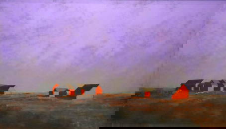 Robert Cardinal "Beach Cottages" Oil Painting on Canvas