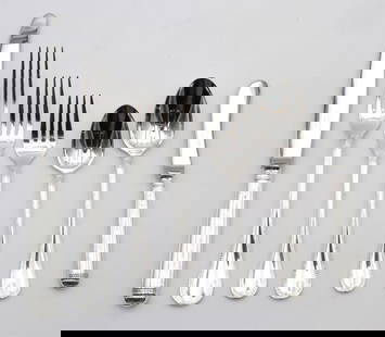 156 Pc. Christofle "Malmaison" Dinner Size Flatware Set: 156 Pc. Christofle "Malmaison" Dinner Size Silver Plated Flatware Set. Service for 12, this set contains 12 dinner forks - 8" 12 fish forks 12 cocktail forks 12 steak knives 12 dessert fo