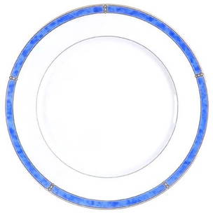 130 Pc. Christofle "Oceana Blue" Porcelain China Set: 130 Pc. Christofle "Oceana Blue" Porcelain China Set. Pattern #7619. This set contains 24 dinner plates - 10 5/8" 24 rimmed soup bowls - 8 7/8" 15 salad plates - 8 3/4" 18 bread a