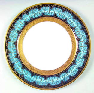 193 Pc. Charles Field Haviland "Golden Fire Blue" Porcelain China Set: 193 Pc. Charles Field Haviland "Golden Fire Blue" Porcelain China Set. Pattern #23195. Gold floral on blue, gold encrusted edge. This set contains 24 chargers - 12" 24 large dinner plates