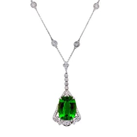 Rare Tiffany & Co. Platinum Tsavorite & Diamond Ladies Necklace
