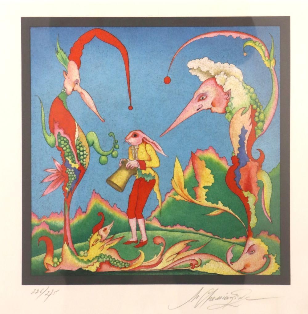 Mihail Chemiakin "Venetian Carnival" Lithograph: Mihail Chemiakin (Russian, b. 1943) "Venetian Carnival" Lithograph. Numbered - 226/275. Measures approx. - 13 1/2" x 13 1/2", with frame approx. - 22" x 22". Signed lower right