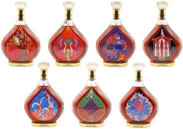 Rare Set of 7 Erte Courvoisier Cognac Bottle Collection