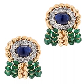Giovane Italy Sapphire, Emerald & Diamond Earrings