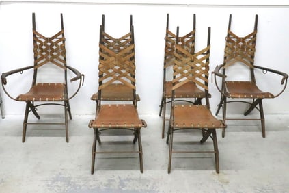 6 Alberto Marconetti Leather & Iron Chairs