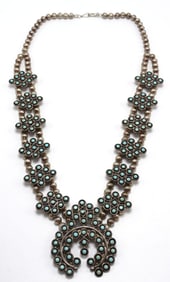 Native American Turquoise & Sterling Silver Squash Necklace
