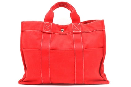 Hermes Herline Toile Rouge Tote Bag