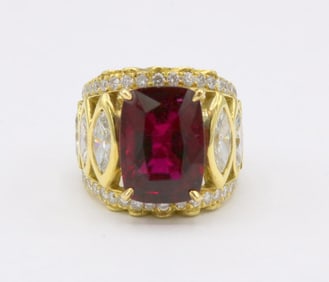 18Kt Rubelite & Diamond Ring