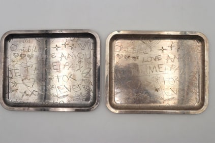 Pair of Christofle "Graffiti" Silver Plated Trays