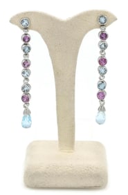 18K White Gold Topaz and Diamond Dangle Earrings