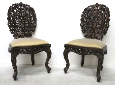 Pair of Carved Wooden Floral Chairs