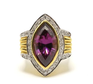 18Kt Two-Tone Garnet Rhodolite & Diamond Ring