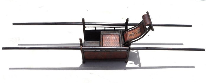 Vintage Asian Wooden and Wicker Sedan Chair