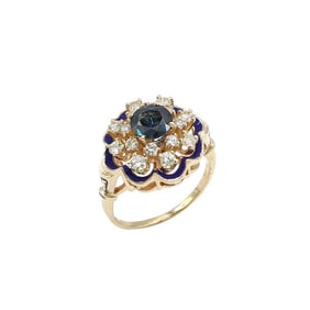 14K Yellow Gold Sapphire & Diamond Cocktail Ring
