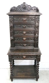 Antique Jacobean Carved Oak Cabinet