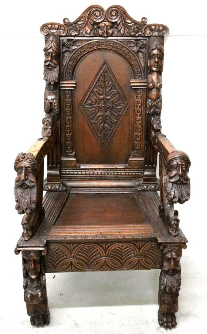 Antique Gothic Revival Carved Wooden Armchair (1 of 10)