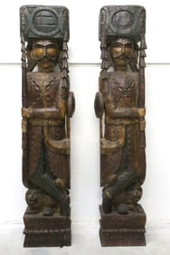 Pair of Vintage Carved Wooden Indian Soldiers