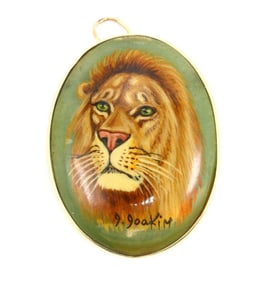 Vintage 14Kt Yellow Gold & Hand Painted Jade Pendant