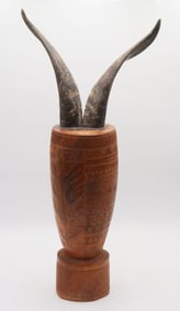 Unique Horned Carved Wooden Sculpture