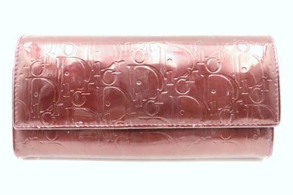 Dior Monogram Patent Leather Aubergine Embossed Wallet