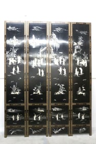 Chinese Black Lacquered Four Panel Screen