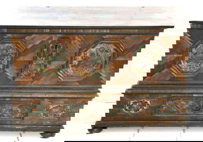 Vintage French Painted Solid Pine Coffer