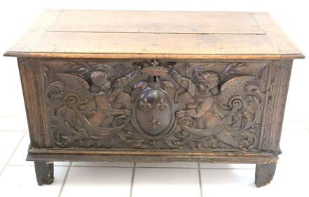 Antique French Carved Wooden Coffer