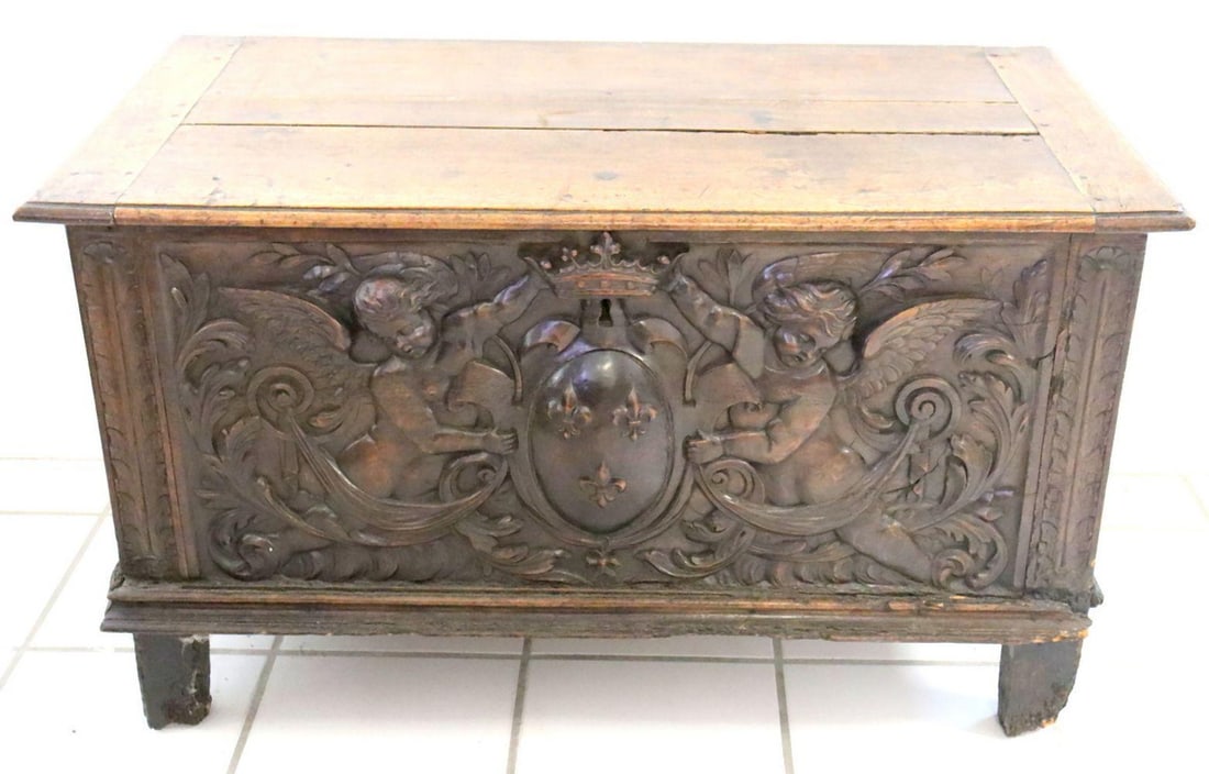 Antique French Carved Wooden Coffer (1 of 12)