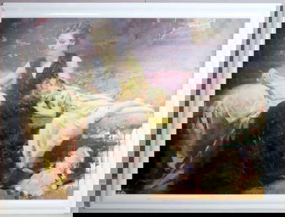 Signed Pino Large Giclee: Signed Pino Large Giclee. Depicting a mother reading to her child. Total measurements approx. - 42" H x 55" W. Signed lower left. Have a similar item to sell? Contact us at
