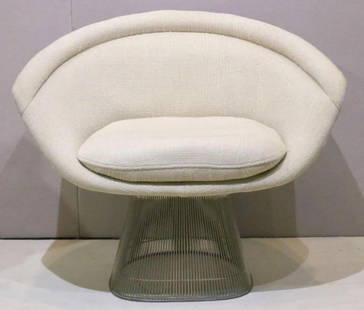 Warren Platner Knoll Lounge Chair: Mid-Century Warren Platner Knoll Lounge Chair. April 1976 label. Chrome plated steel, upholstered. These chairs are in used condition, being sold as is, please see pictures. Measures approx. -