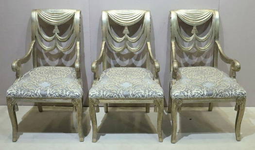 Possibly Tomlinson Erwin-Lambeth French Style Armchairs: Three Possibly Tomlinson Erwin-Lambeth French Style Armchairs. Measures approx. - 40" high x 23" deep x 24" wide. Have a similar item to sell? Contact us at