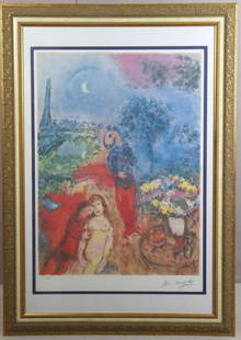 Marc Chagall "Musical Bouquet" Lithograph: Marc Chagall "Musical Bouquet" Lithograph. Measures approx. 20" W x 29" H & with frame - 28" W x 41" H. Signed lower right. Condition is overall good. Have a similar item