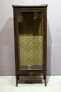 Vintage French Style Wooden & Ormolu Cabinet: Vintage French Style Wooden & Ormolu Cabinet. Measures approx. - 57 1/2" high x 23 1/2" wide x 13 1/2" deep. Does not have glass shelves. Being sold as is. Have a similar item to