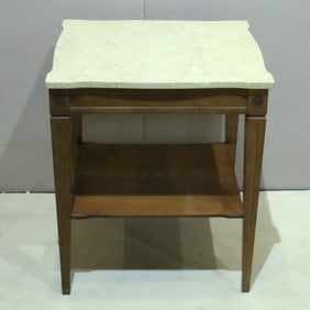 Late 20th C. Marble Top & Wooden Side Table