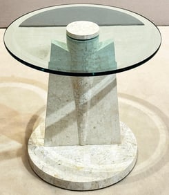 Circular Stone Design Glass Top End Table